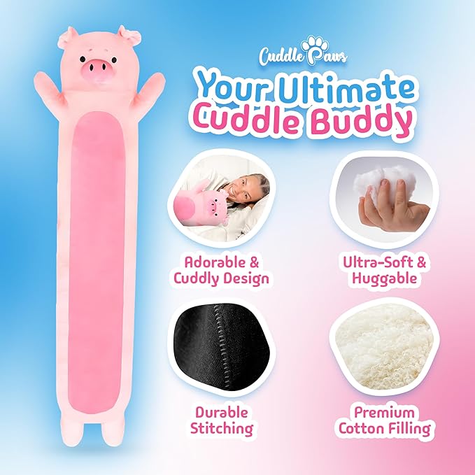 Big Pig Plush Body Pillow for Kids | Long Stuffed Animal Cuddle Pillow | Soft Hugging Toy | Plushie Gift for Girls & Boys | Long Plush Body Pillow for Sleep & Comfort | Large, 47 Inches