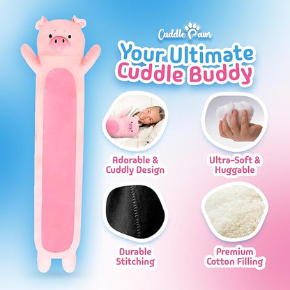 Big Pig Plush Body Pillow for Kids | Long Stuffed Animal Cuddle Pillow | Soft Hugging Toy | Plushie Gift for Girls & Boys | Long Plush Body Pillow for Sleep & Comfort | Large, 47 Inches
