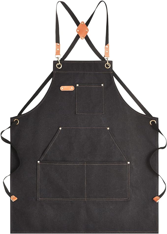 Aoomzoon Canvas Aprons for Men Chef Apron, Work Apron - 16oz Heavy Duty Cross