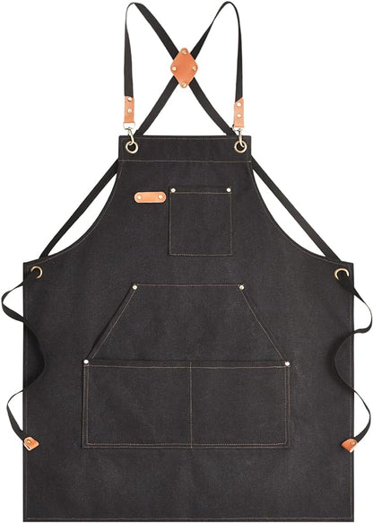 Aoomzoon Canvas Aprons for Men Chef Apron, Work Apron - 16oz Heavy Duty Cross