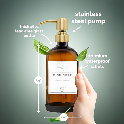 Vine Creations Amber Glass Soap Dispenser, 2 Pack Kitchen Soap Dispenser Set