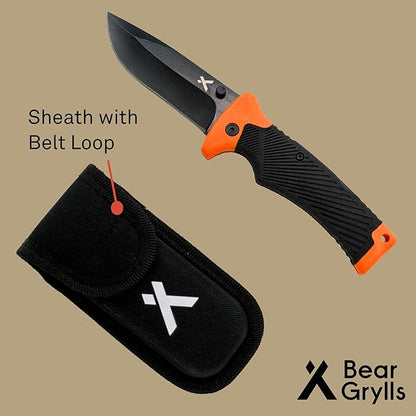 Ultimate Folding Knife, 3.6" Steel Blade, EDC Knife with Rubberized Grip, Includes Sheath with Belt Loop - Black and Orange