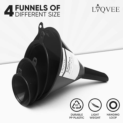 Funnels for Kitchen Use – Black Set in 4 Sizes | Durable, Non-Toxic Food Grade
