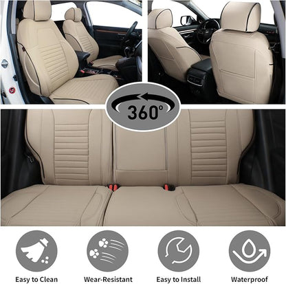 EKR Custom Fit Full Set Car Seat Covers for Select Honda CRV 2017 2018 2019 2020 2021 2022 - Leatherette (Beige)