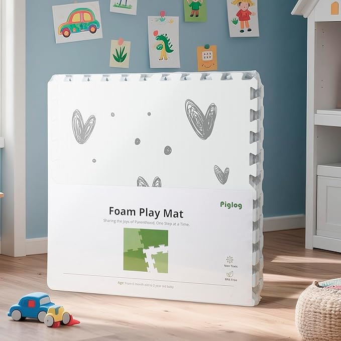 XL Baby Play Mat-72”x 48” Puzzle Play Mat,with 6 Foam Floor Tiles,Interlocking Foam Baby Mat for Babies&Toddlers,Waterproof,Expandable Tiles with Edges,Tummy Time Mat(Love)