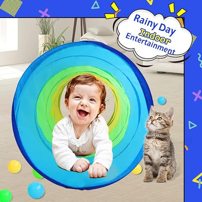 PigPigPen Kids Tunnel for Toddlers,Pop Up Play Tunnel Tent for Babies or Dogs, Indoor & Outdoor Toys for Kids Backyard Playset (Yellow,Green,Blue Play Tent)