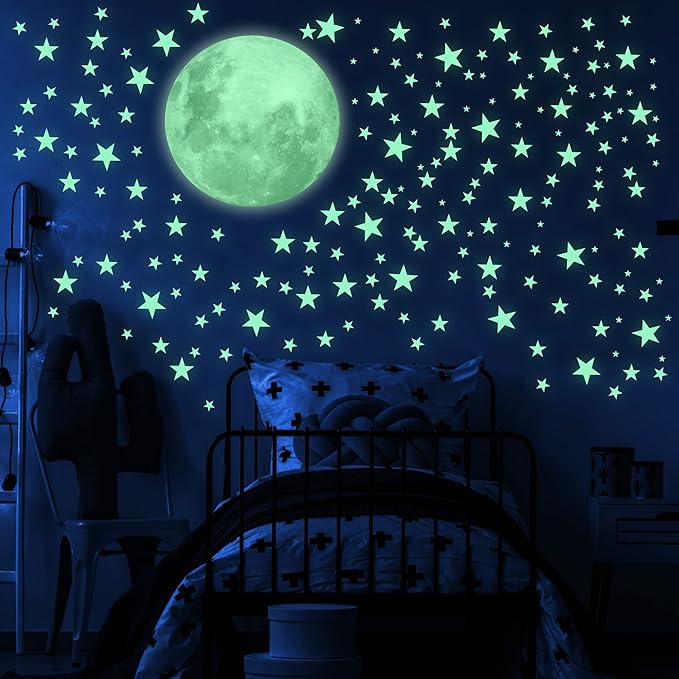 Stars for Ceiling – Glow in The Dark Stars and Moon Wall Decals for Kids Bedroom or Nursery, Luminous Star Stickers for Ceiling, Self-Adhesive Fluorescent Night Sky Decor, Gift for Boys and Girls