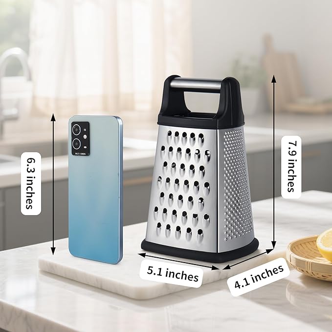 Kaishun Professional Cheese Grater, 4-Sided Stainless Steel Box Grater