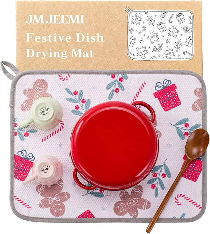 Festive Dish Drying Mat 2 Pack by JM.JEEMI, Versatile Dish Mat Drying Kitchen