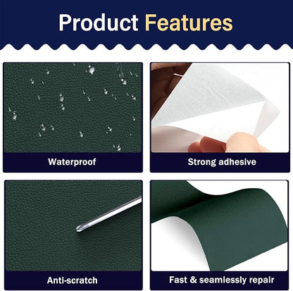Zenyao Leather Repair Patch Tape - Self Adhesive Leather Repair Kit for Car Seat Furniture, Heavy Duty Vinyl Repair Patch for Couch Sofa, Waterproof Fix for Tears, 16x30 Inch Roll, Dark Green