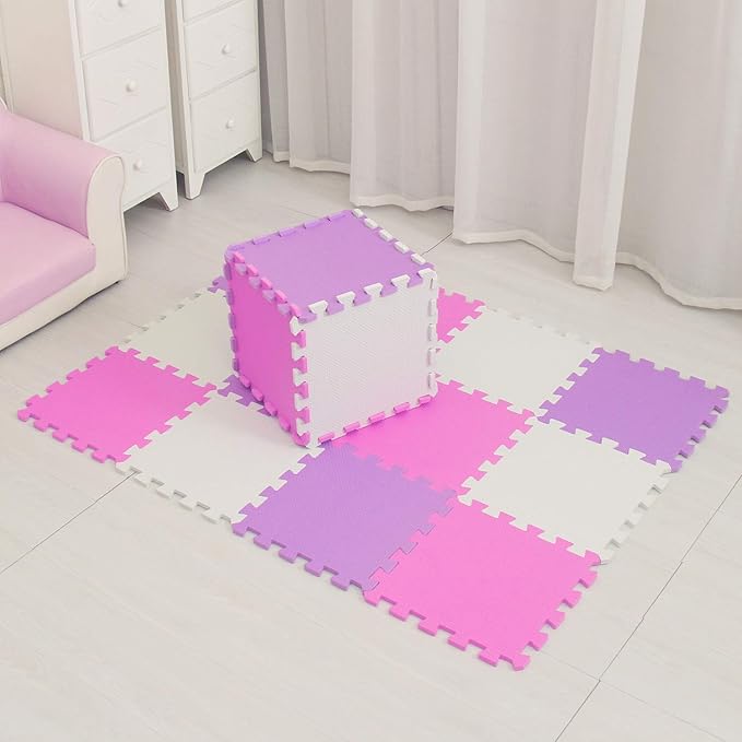MQIAOHAM® 18 Pieces Puzzle Play Mats, Soft Baby Play Mat, Kids Interlocking Foam Floor Tiles, Toddlers Carpet Playmats G301018-101103111