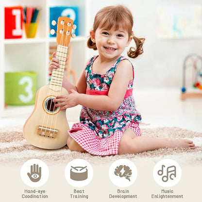 Kids Guitar Set - Toys for 2 3 Year Old Boy & Girls Birthday Gifts, 7 in 1 Montessori Musical Instruments for Toddlers 2-4, Musical Band Sets with Ukulele/Flute/Tambourine/Maracas Toys for Kids 3-5