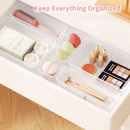 25 PCS Plastic Drawer Organizer Set, 4-size Clear Bathroom and Vanity Desk