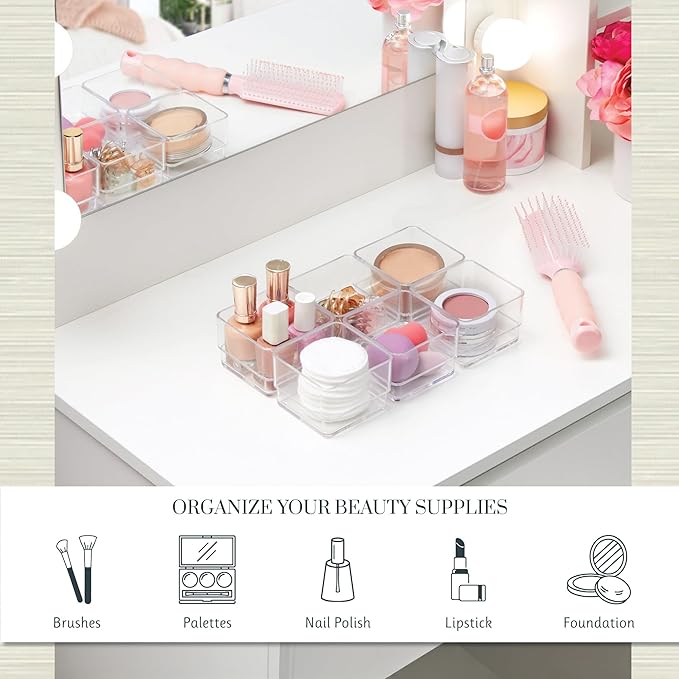 STORi SimpleSort 6-Piece Stackable Clear Drawer Organizer Set | 3" x 3" x 2"