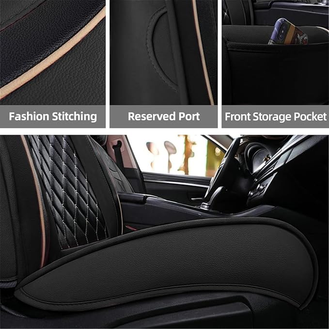 SanQing Car Seat Covers Front Seats, Super Luxurious Heavy Universal Duty Waterproof Leather Automotive Vehicle Cover for Cars SUV Pick-up Truck, Non-Slip Seat Car Accessories (2 PCS Front/Black)