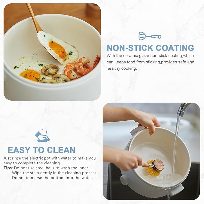 Hot Pot Electric, 2L Ceramic Glaze Non-Stick Pan, Portable Hot Pot