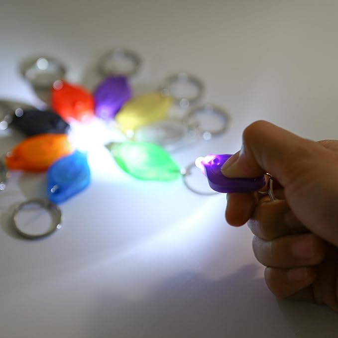 9PCS Mini Small LED Keychain Ring Flashlight, White Rows Ultra High Bright Tiny Micro UV Lighting Squeeze Penlight Button Bulk for Emergency, Name Tag Pocket Nurses Badge Reel Zipper, Multicolor Shell