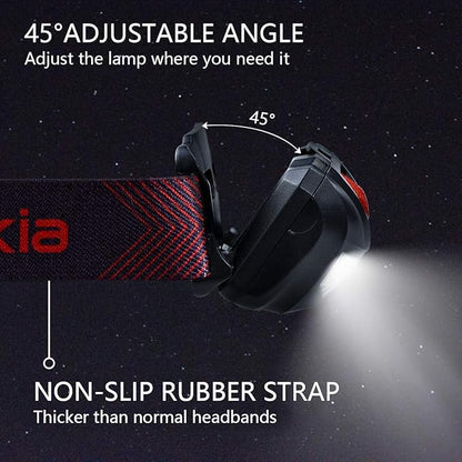 Vekkia Ultra Bright LED Headlamp-5 Lighting Modes,White & Red LEDs Head Lamp, Camping Accessories Gear. IPX6 Waterproof Headlight for Running,Cycling,Fishing,Hiking,Repairing. Batteries Included