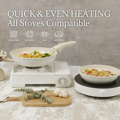 Ceramic Cookware Set Non Stick 8Pcs Pots and Pans Set Detachable Handle