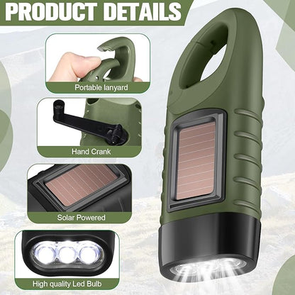 Leelosp 9 Pieces Hand Crank Flashlight Solar Powered Flashlight for Emergencies Dynamo Rechargeable LED Survival Light for Outdoor Sports Hiking Camping(Green,Black)