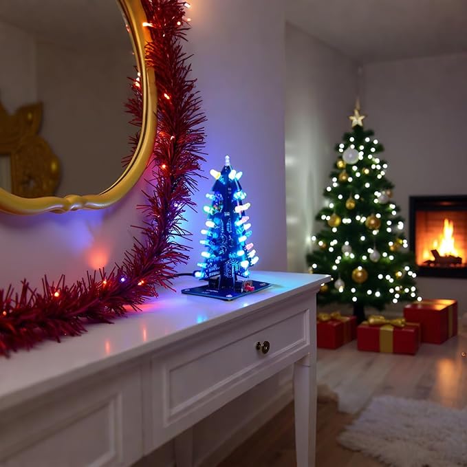 Gikfun DIY 7-Color LED 3D Christmas Tree Soldering Practice Kit - School Electronics Project, Holiday Decoration EK2178