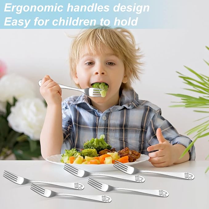 24 Piece Toddler Forks,Stainless Steel Kids Forks,Kids Silverware,Kid Utensil Set,6.5 inch Kids Dinner Fork Toddler Utensils,Metal Baby Fork for Self Feeding,Dishwasher Safe