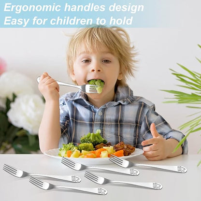 24 Piece Toddler Forks,Stainless Steel Kids Forks,Kids Silverware,Kid Utensil Set,6.5 inch Kids Dinner Fork Toddler Utensils,Metal Baby Fork for Self Feeding,Dishwasher Safe