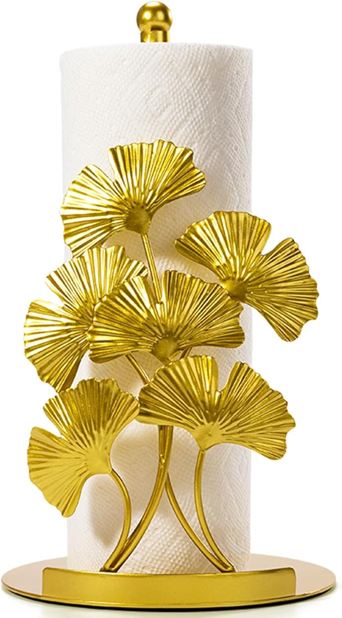 Vintage Gold Ginkgo Paper Towel Holder Countertop