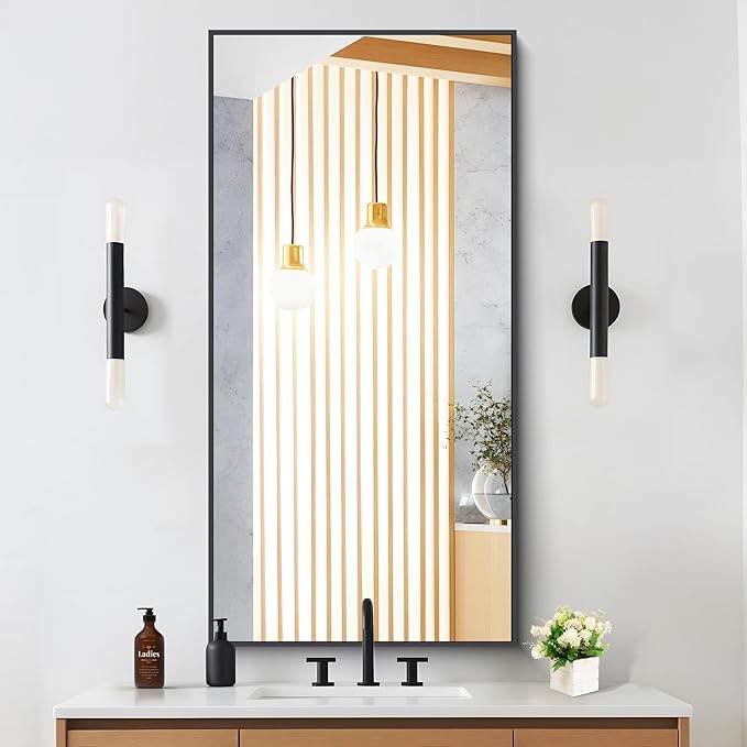 Black Bathroom Mirror for Wall, 24x48 Inch Rectangle Mirrors