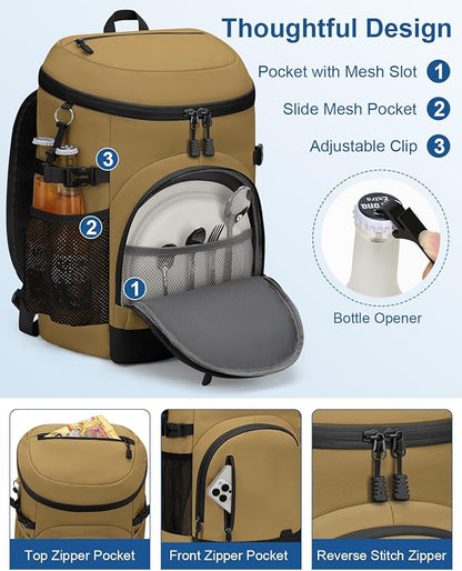 Cooler Backpack Insulated Waterproof,30 Cans Backpack Coolers Leakproof Lunch Backpack for Men Women Portable Soft Cooler Bag for Beach Camping Travel Picnic