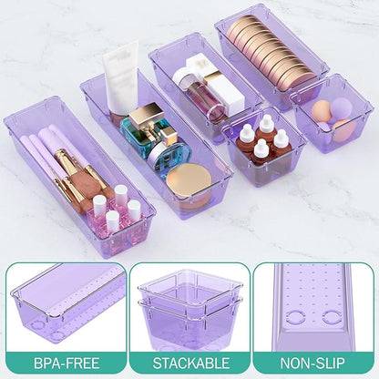 WOWBOX 12 Pack Clear Drawer Organizer Set, Acrylic Drawer Storage Trays