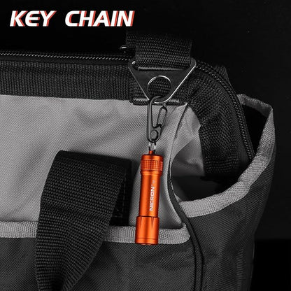 NICRON Mini Keychain Flashlight Mini Flash Light, 100 lumens Bright Key Ring Portable Pocket flashlights for EDC, Night Reading, Compact Key Chain Torch Keyring Lights, AAA Battery Included, Orange