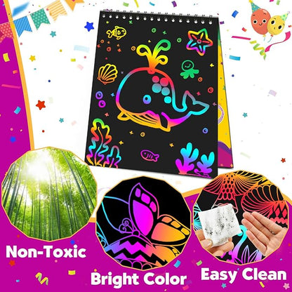 Party Favors for Kids 4-8-12: 10 Pack Scratch Rainbow Art Crafts Notebook, Coloring Book Goodie Bags Stuffers Kit, Bulk Birthday Gift Classroom Prizes Girl Boy Toddler