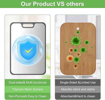 2IN1 Titanium Cutting Boards for Kitchen,Metal Cutting Boards With Pure Titanium and Wheat Straw PP,Double Sided Chopping Board with Juice Groove Dishwasher Safe Easy to Clean Non Toxic 15"X10"