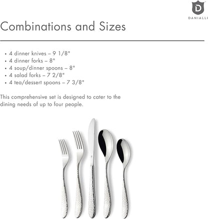 Hammered Silverware Set | Premium 18/10 Stainless Steel Flatware Service for 4 | Heavy-Duty & Dishwasher Safe | Built to Last (20-Piece, Marettimo Hammered)