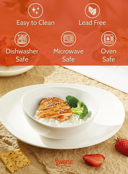 Sweese Porcelain Bowls Set of 4-18oz, 6 Inch, Versatile for Soup, Cereal, Fruit, Rice - Microwave, Dishwasher, Oven Safe, White
