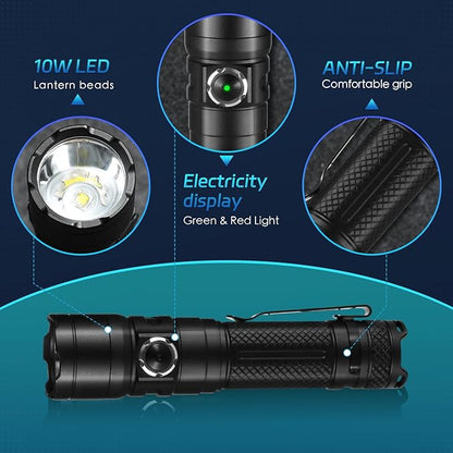 Tactical Flashlight with Holster for Duty Belt, 1300 High Lumen Police Flashlight - 6 Mode Rechargeable LED Flashlight for Camping/Law Enforcement FG10(Black)