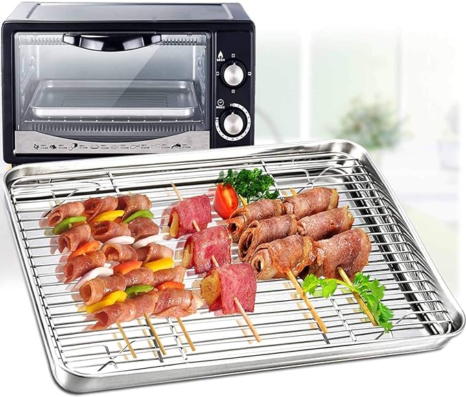 TeamFar Baking Tray and Rack Set, Stainless Steel Baking Pan Cookie Sheet