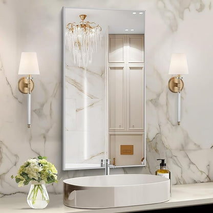 48x24In Silver Bathroom Mirror for Wall, Brushed Nickel Rectangle Mirrors