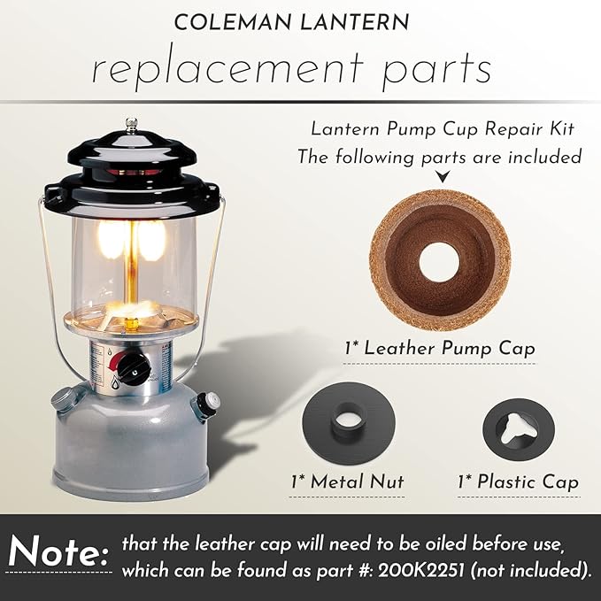 3000005094 For Coleman Lantern Stove Pump Cup Replacement Kit with Leather Pump Cap,Metal Nut and Plastic Cap for Air Seal (Compatible with Coleman Multiple Models)-1 Pack