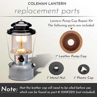 3000005094 For Coleman Lantern Stove Pump Cup Replacement Kit with Leather Pump Cap,Metal Nut and Plastic Cap for Air Seal (Compatible with Coleman Multiple Models)-1 Pack