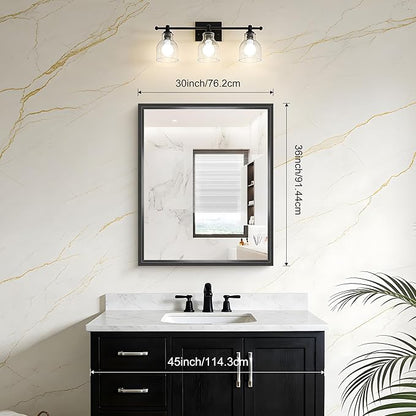 Black Bathroom Mirror, 36 x 30 Inch Brushed Black Rectangle Mirrors