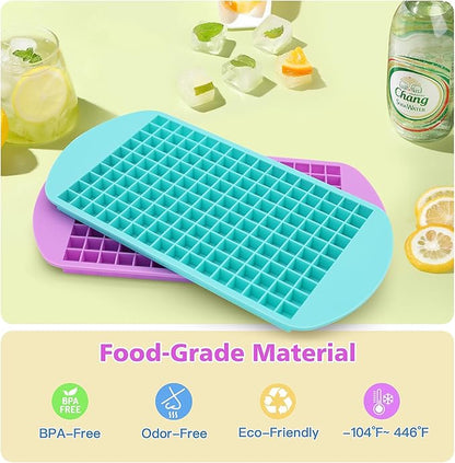 Mini Ice Cube Trays Set of 2-160 Small Ice Cubes Silicone Mold
