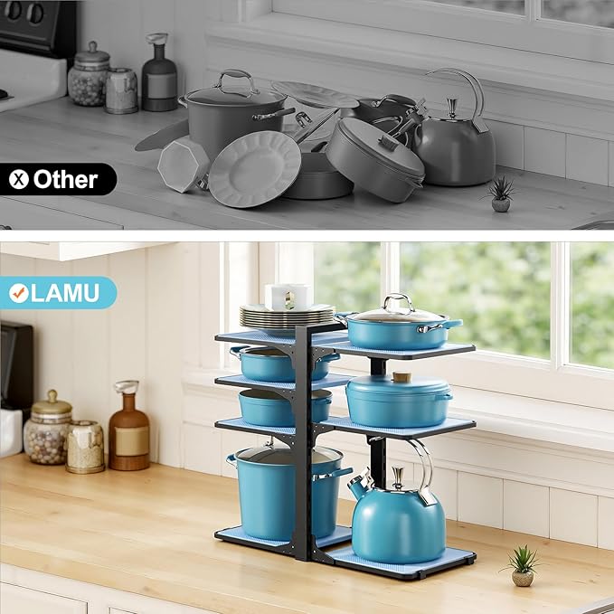 LAMU Pots and Pans Organizer under Cabinet, 8-Tier Heavy Duty Pan Organizers