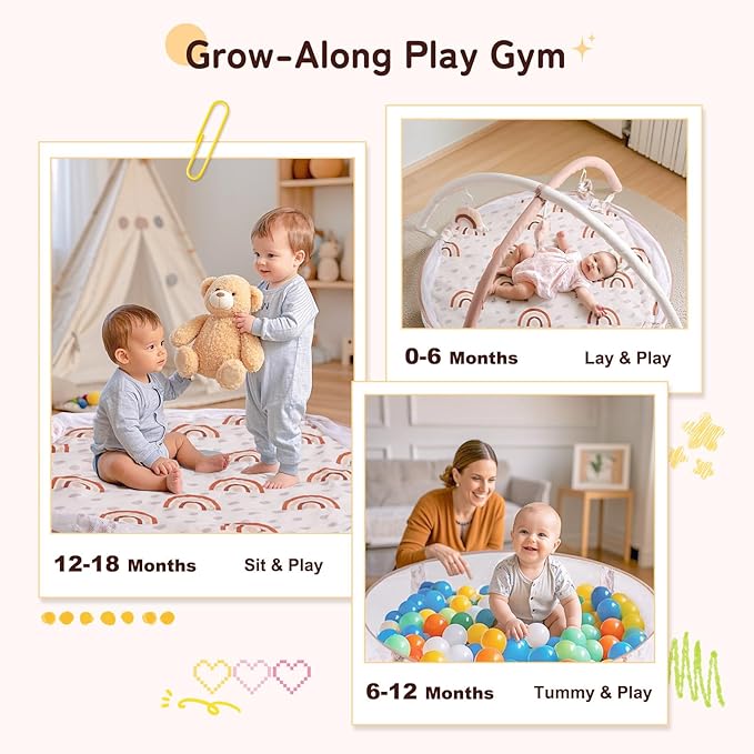 Crisschirs 6-in-1 XL Large Baby Gym & Ball Pit, Play Mat & Play Gym, Combination Baby Activity Gym with Milestone Cards for Sensory Exploration and Motor Skill Development, Balls are not Included