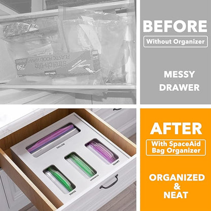 SpaceAid Bag Storage Organizer for Kitchen Drawer, Bamboo Organizer, Compatible
