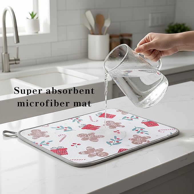 Festive Dish Drying Mat 2 Pack by JM.JEEMI, Versatile Dish Mat Drying Kitchen
