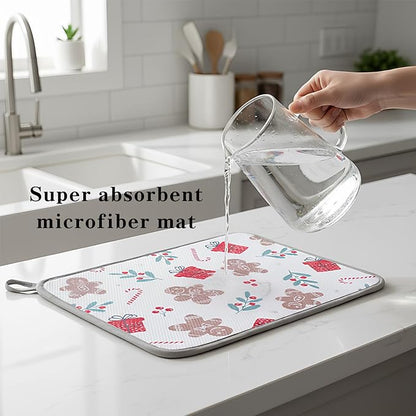 Festive Dish Drying Mat 2 Pack by JM.JEEMI, Versatile Dish Mat Drying Kitchen