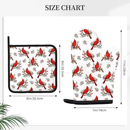 Christmas Cardinal Birds Oven Mitts and Pot Holders Sets of 3, Cardinal Birds