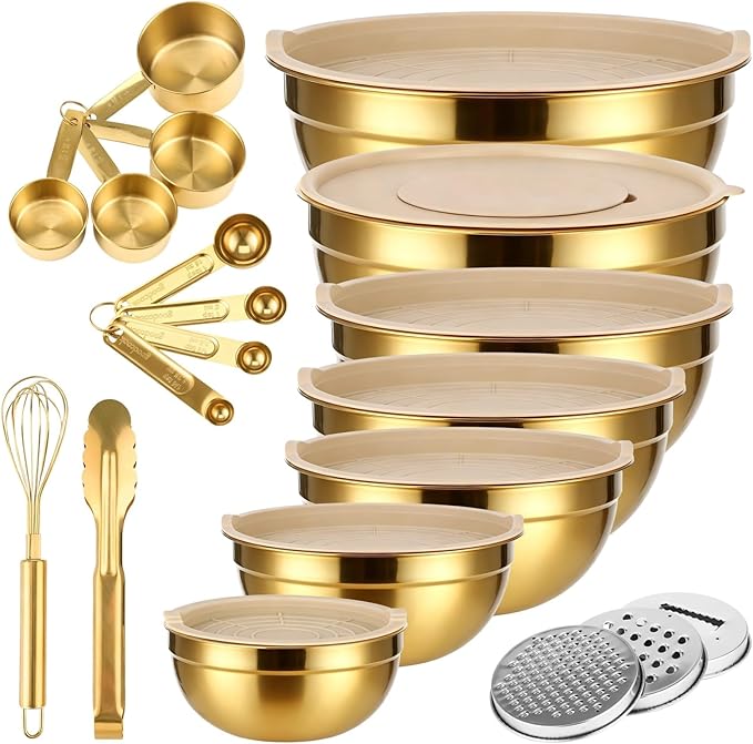 20 PCS Gold Mixing Bowls with Lids Set